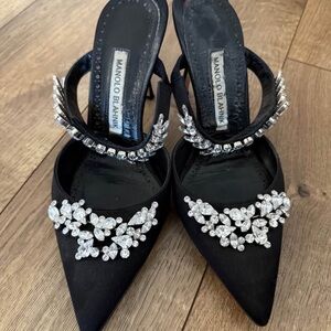 Manolo Blahnik Black Crystal Embellished Heels